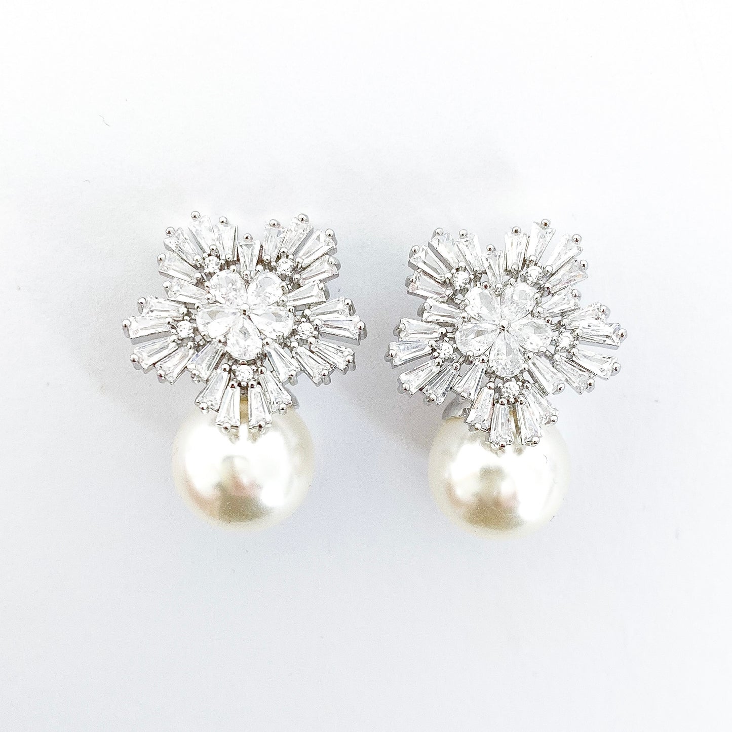Snowflake Crystal Drop Pearl Earrings