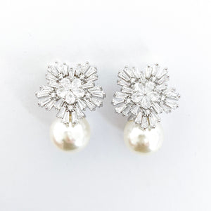 Snowflake Drop Pearl Earrings