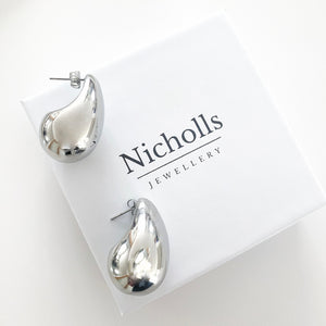 Water Drop Chunky Smooth Silver Earrings