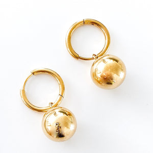 Solid Gold Ball Detachable Hoop Earrings