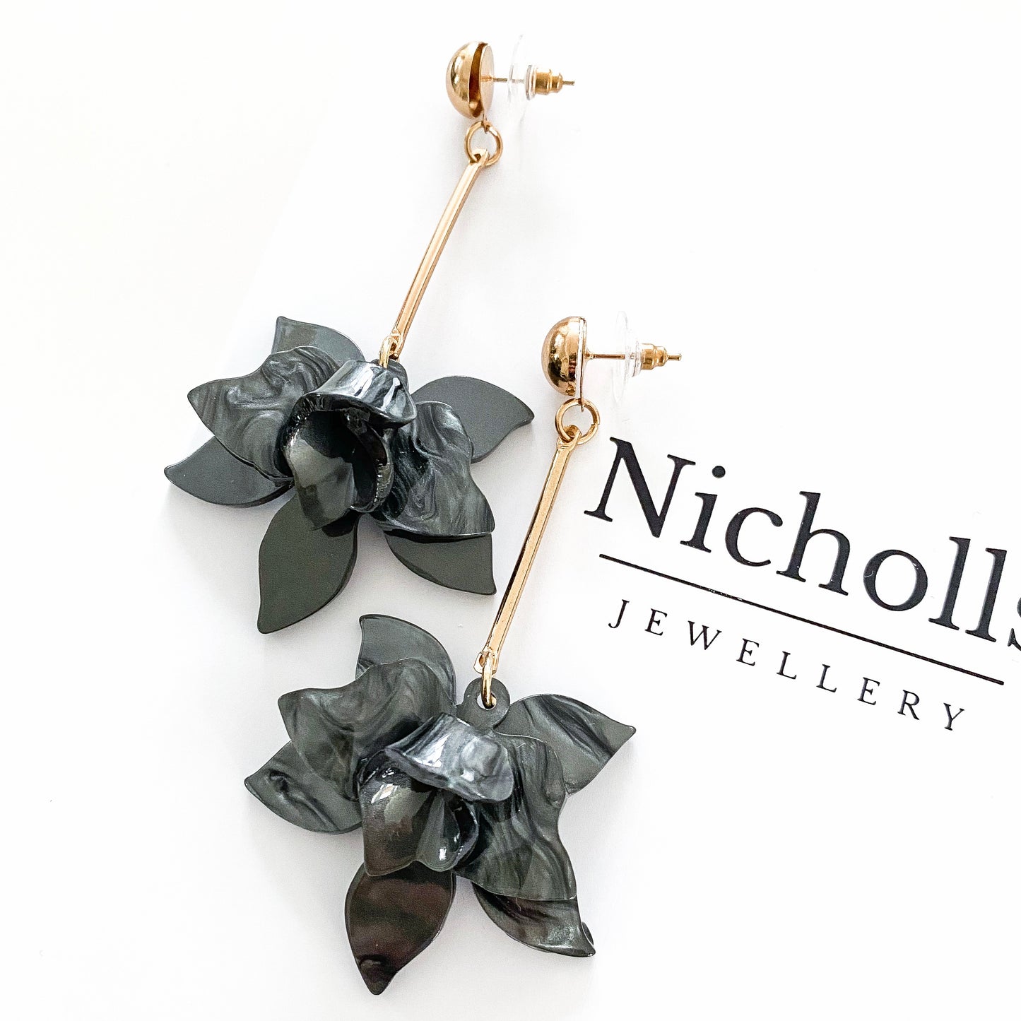 Francoise Black Flower Earrings