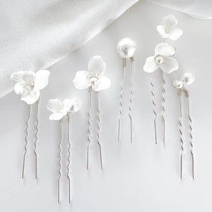 Porcelain Flower and Pearl 5 pins