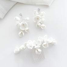 Load image into Gallery viewer, Magnolia Porcelain Earrings and Hair Comb Set

