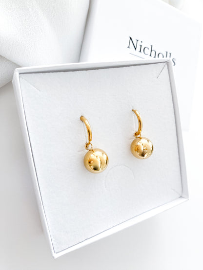 Solid Gold Ball Detachable Hoop Earrings