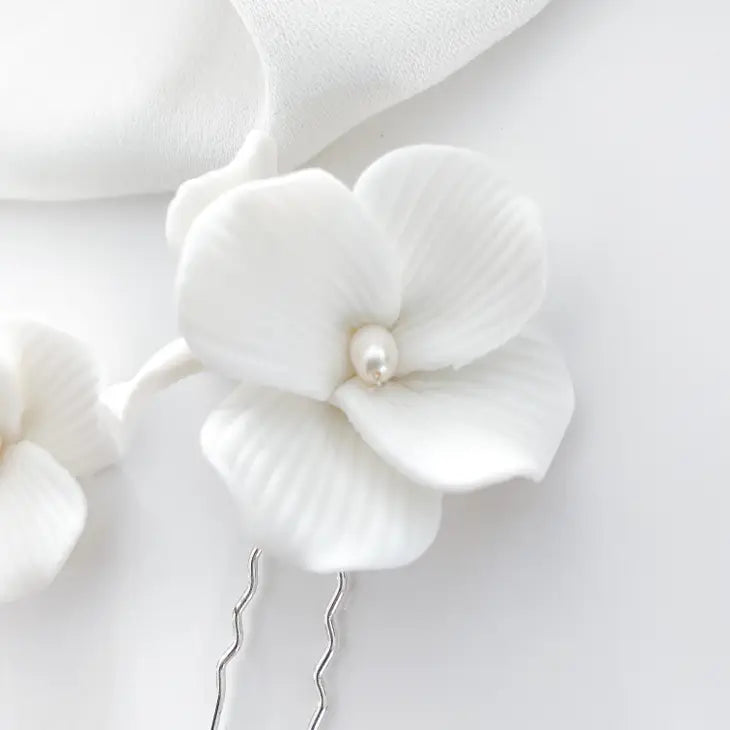 Porcelain White Flower Pins x 2