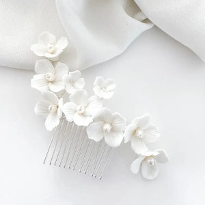 Porcelain White Flower Comb