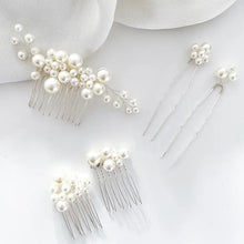 Load image into Gallery viewer, Pearl Comb and Pin 5 piece set (Silver)
