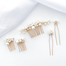 Load image into Gallery viewer, Pearl Comb and Pin 5 piece set (Gold)
