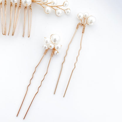Pearl Comb and Pin 5 piece set (Gold)