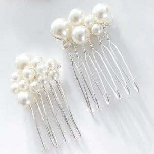 Pearl Comb and Pin 5 piece set (Silver)