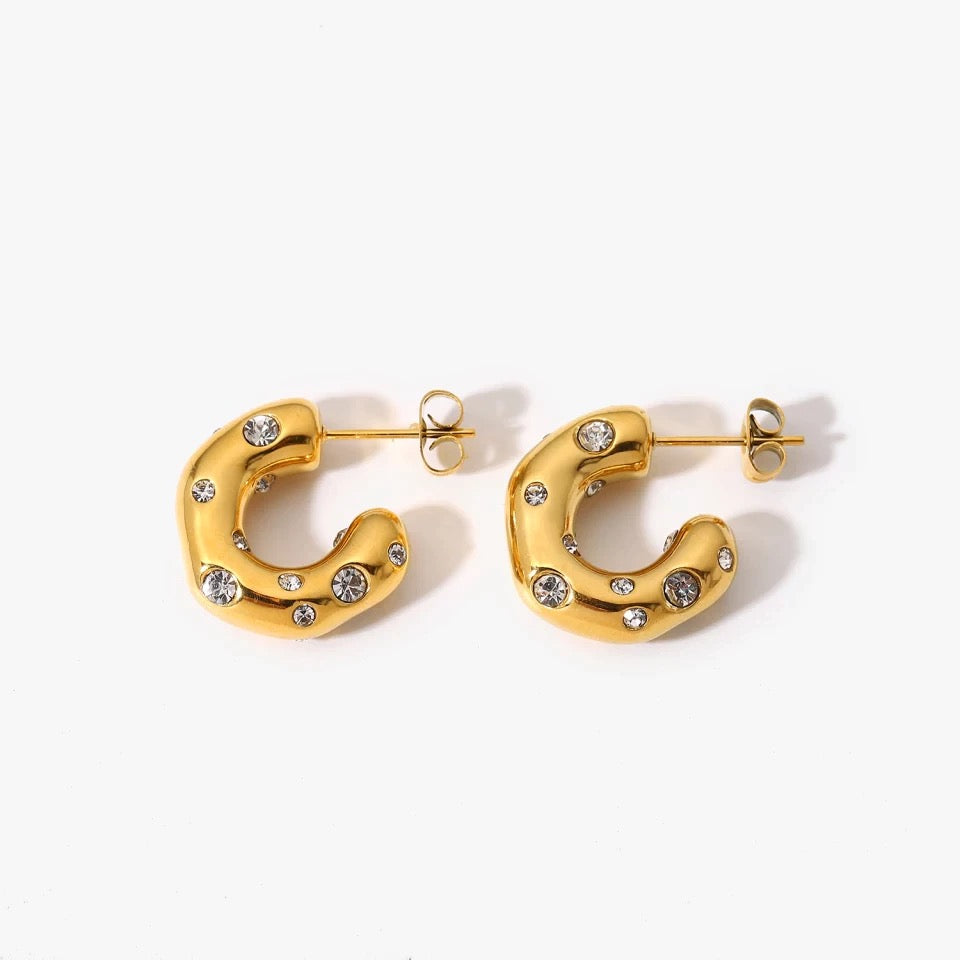 Crystal Gold Chunky Hoops