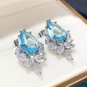 blue earrings, crystal earrings, blue crystal earrings, something blue jewellery, wedding day earrings, bride earrings, special occasssion earrings, prom earrings, blue stud earrings, womens accessories, bridesmaid earrings