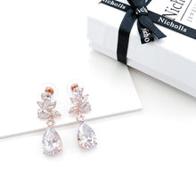 Load image into Gallery viewer, Adore Rose Gold Flower Dangle Earrings
