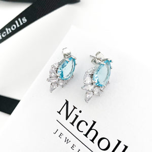 blue earrings, crystal earrings, blue crystal earrings, something blue jewellery, wedding day earrings, bride earrings, special occasssion earrings, prom earrings, blue stud earrings, womens accessories, bridesmaid earrings