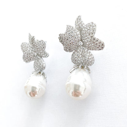Deluxe Baroque Pearl and Crystal Flower Earrings