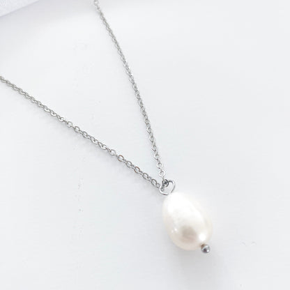 Delicate Pearl Drop Necklace Silver