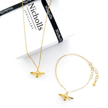 Load image into Gallery viewer, Gold Bee Necklace and Bracelet Set
