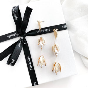 Gold Leaf and Pearl Bud Earrings