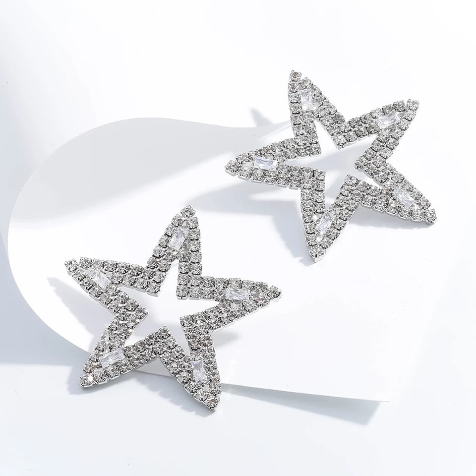 Silver Star Crystal Earrings