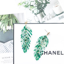 Load image into Gallery viewer, Feather Leaf Green Earrings
