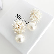Load image into Gallery viewer, pearl earrings, cluster pearl earrings, cluster, pearls, wedding, wedding earrings, pearl wedding earrings, unique wedding earrings, lightweight wedding earrings, wedding jewellery, bridesmaid earrings, pearl bridesmaid earrings, pearl jewellery, bridesmaid jewellery, bride earrings, bridal earrings, bridal pearl earrings
