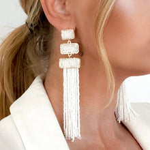 Load image into Gallery viewer, White Beaded Tassel Earrings
