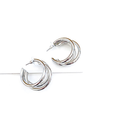 Triple Silver Hoop Earrings