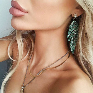 Feather Leaf Green Earrings