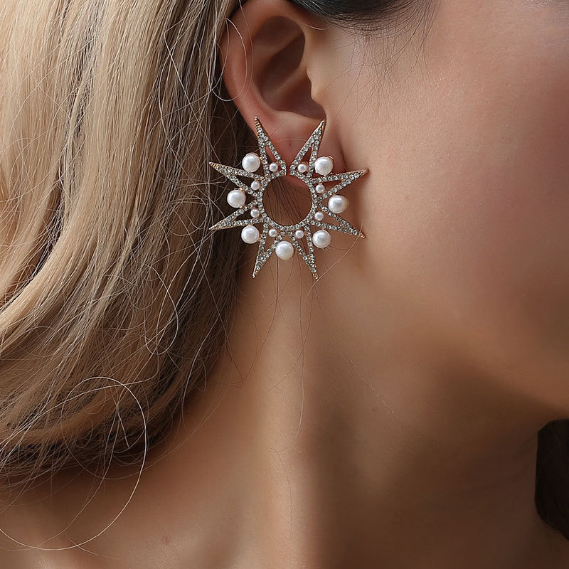 Sun Pearl & Crystal Earrings - Nicholls Jewellery
