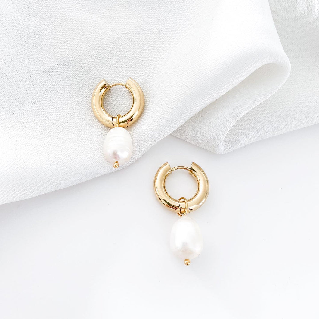 Pearl and Gold Hoop Earrings
