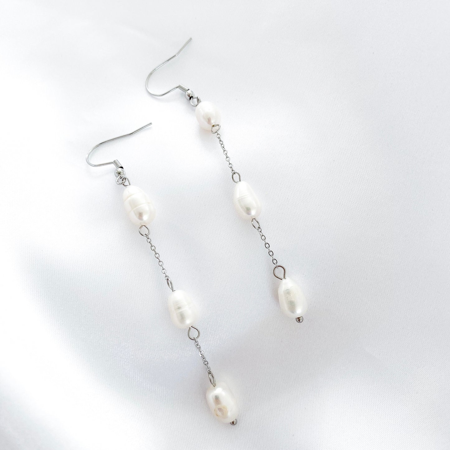 Delicate Pearl Drop Earrings Silver