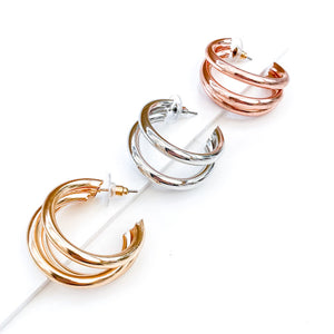 Triple Silver Hoop Earrings