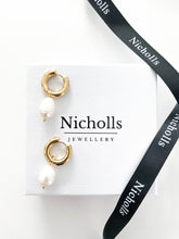 Load image into Gallery viewer, Pearl and Gold Hoop Earrings
