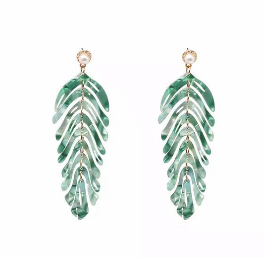Feather Leaf Green Earrings - Nicholls Jewellery