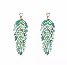 Load image into Gallery viewer, Feather Leaf Green Earrings - Nicholls Jewellery
