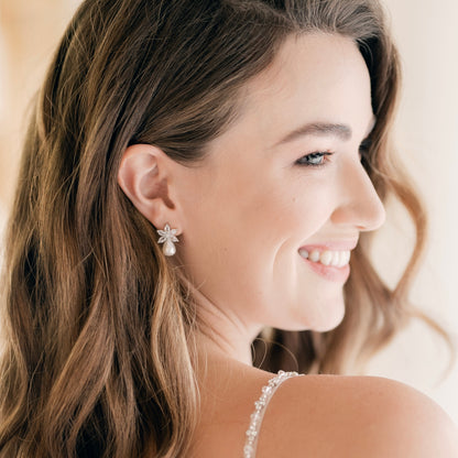 Bella Silver Flower & Pearl Stud Earrings