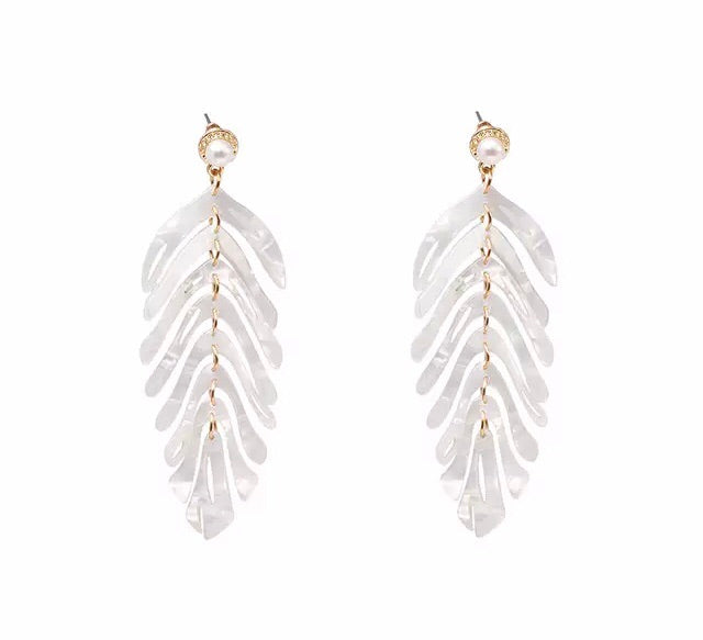 Feather Leaf White Earrings - Nicholls Jewellery