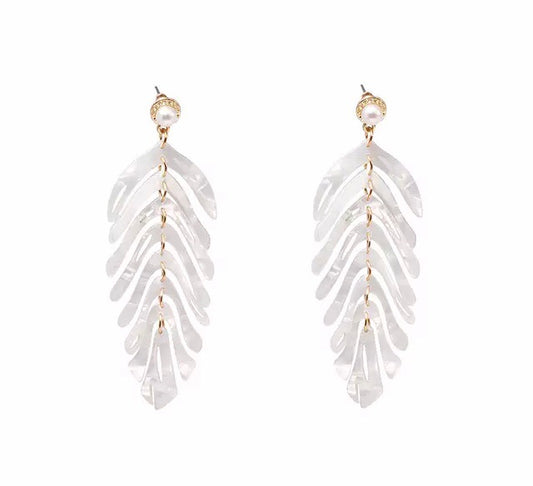 Feather Leaf White Earrings - Nicholls Jewellery