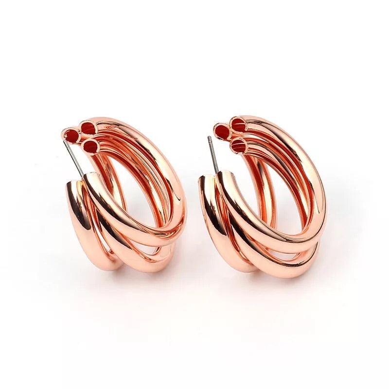Triple Rose Hoop Earrings - Nicholls Jewellery