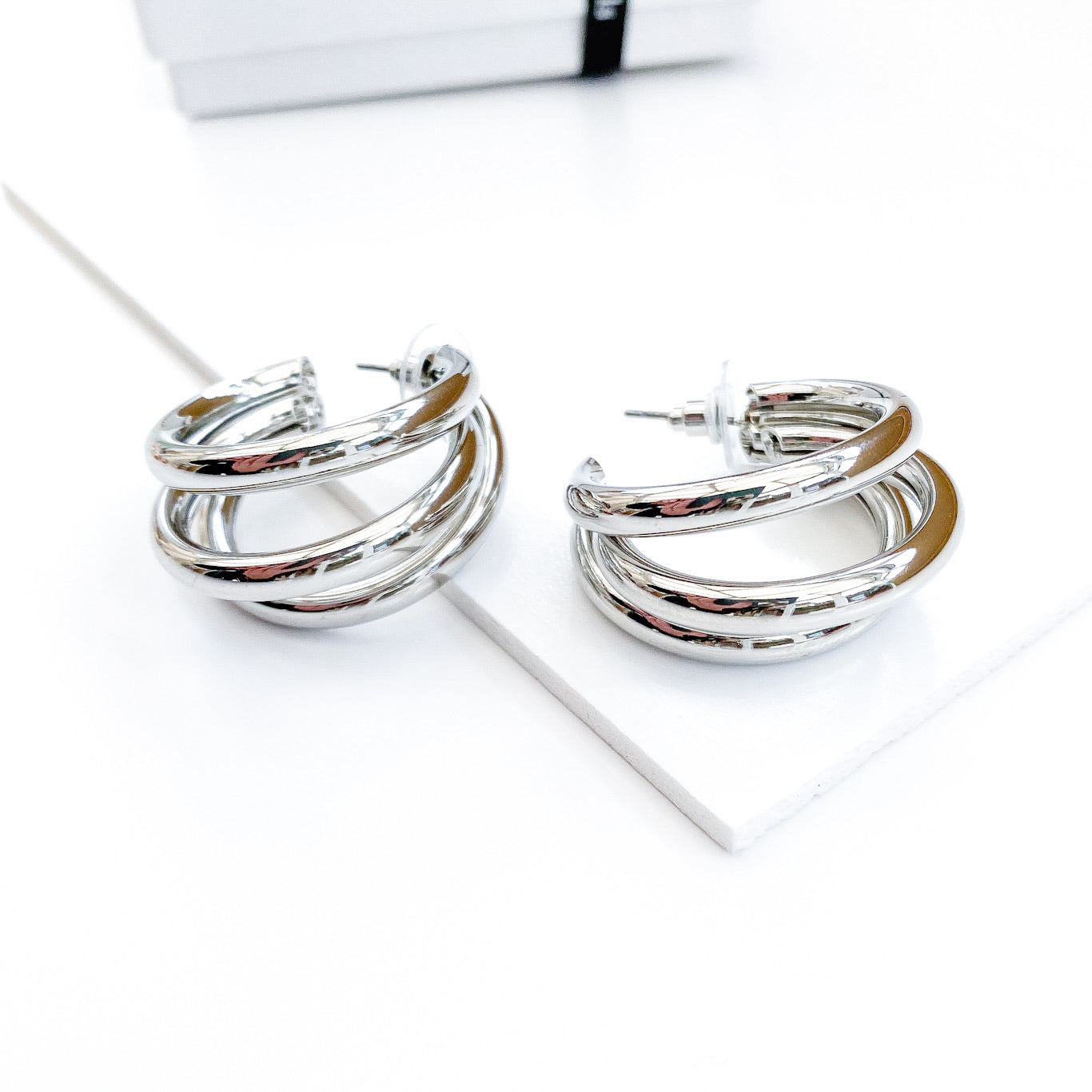 Triple Silver Hoop Earrings