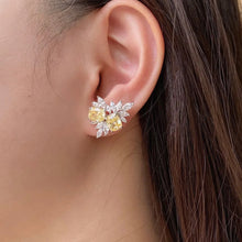 Load image into Gallery viewer, Yellow and Crystal Leaf Spray Earrings
