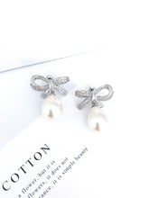 Load image into Gallery viewer, Crystal Bow &amp; Pearl Earrings Silver
