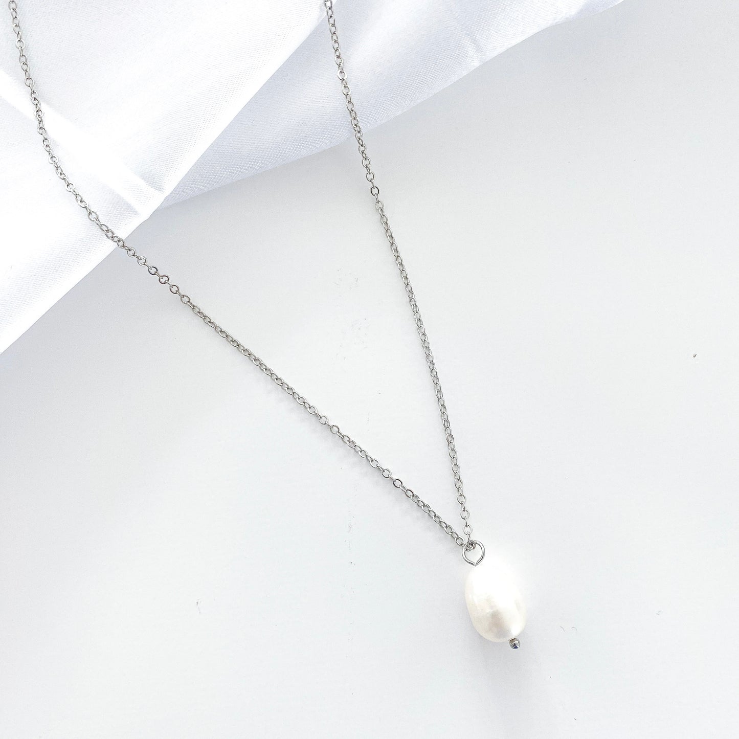 Delicate Pearl Drop Necklace Silver