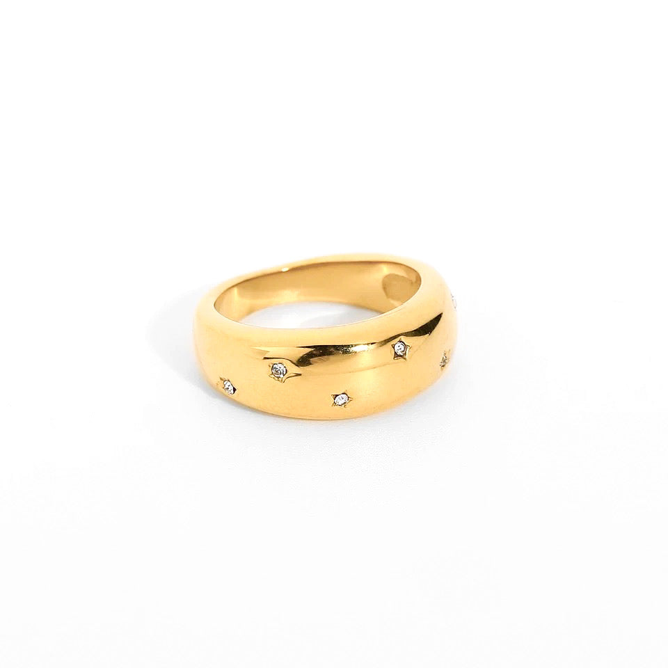 Crystal Gold Chunky Ring