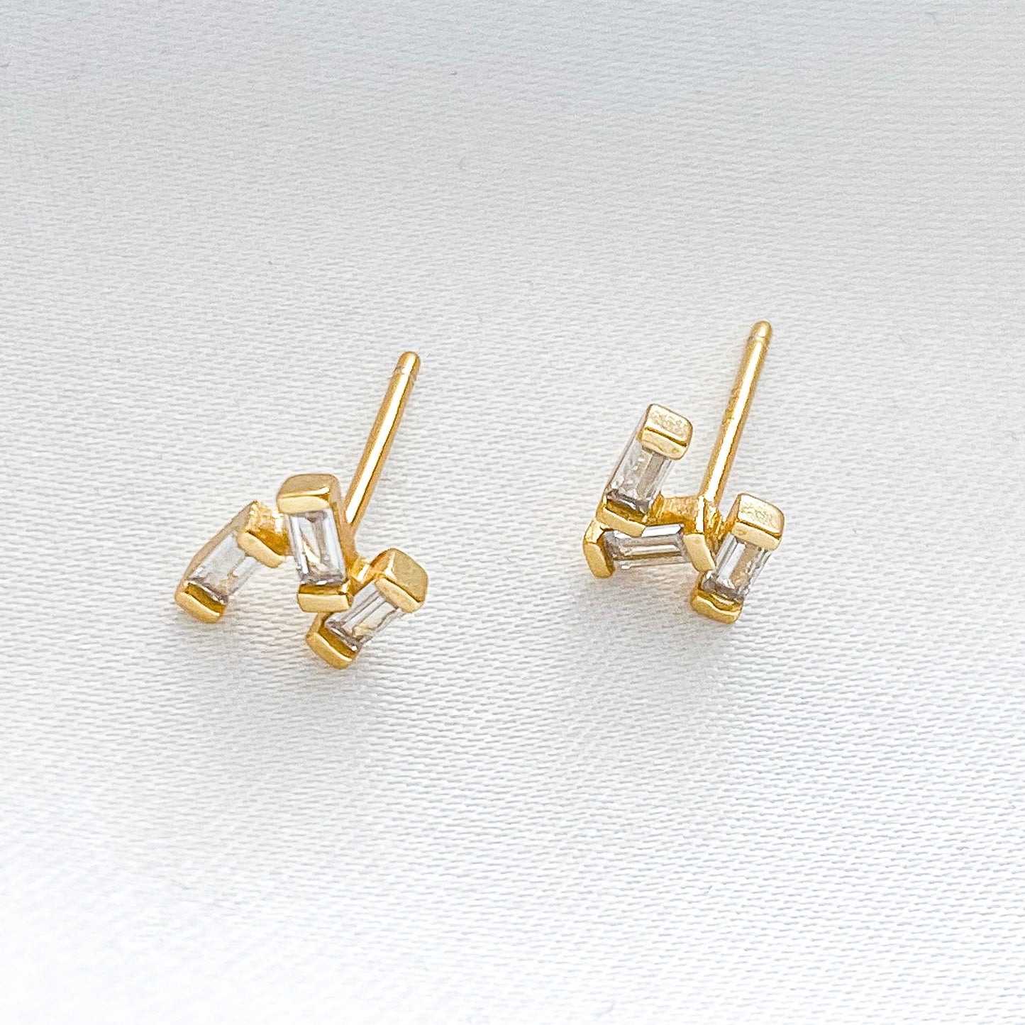 Baguette Three Gold Studs