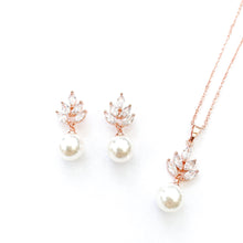 Load image into Gallery viewer, Serenity Rose Gold Flower &amp; Pearl set
