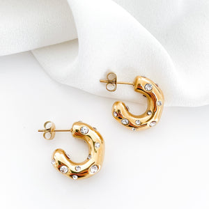 Crystal Gold Chunky Hoops