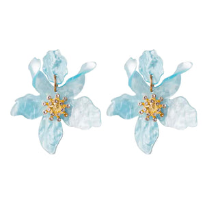 flower earrings, large flower earrings, blue flower earrings, flower jewellery, fashion earrings, statement earrings, hen do earrings, bride earrings, pretty earrings, womens accessories, womens earrings, bridesmaid earrings, hen do jewellery, summer earrings, summer jewellery