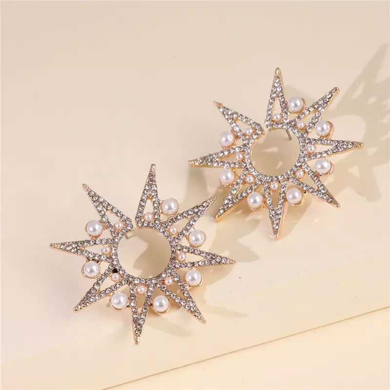 Sun Star Gold Earrings